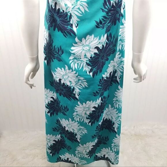 Ann Taylor LOFT Size 0 Teal Blue Floral Sleeveless Tropical Maxi Dress V-Neck - Picture 8 of 8